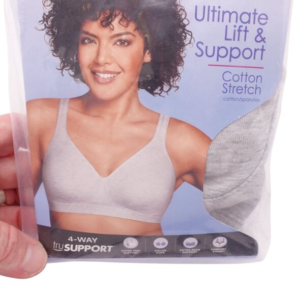 LN Playtex 18 Hour Ultimate Lift Cotton Wireless Bra Sz 36B Grey Full Coverage - Picture 6 of 8